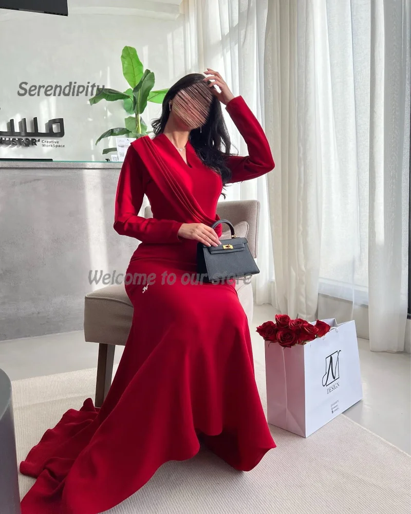 Serendipity Simple Evening Dress 2024 فساتين مناسبة رسمية Sexy Women Mermaid Elegant Long Sleeve Red Cocktail Party Prom Gown