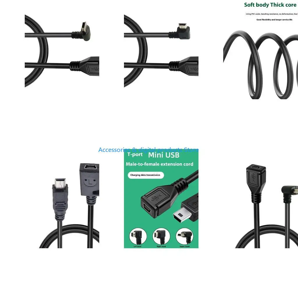 77JD Dustproof Mini USB 5Pin Male to Female Extension Data Power Cable Car Panel
