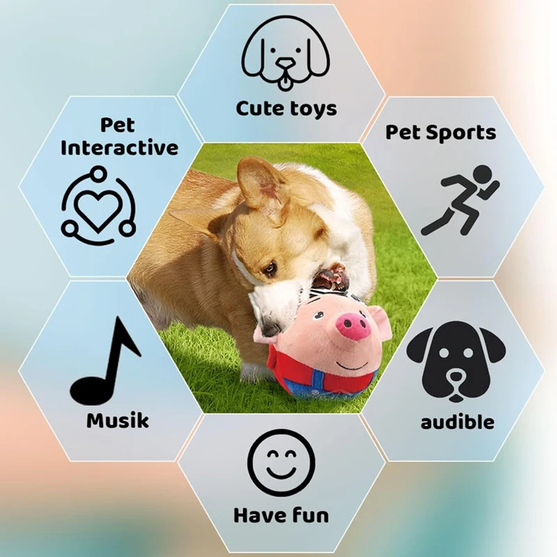 Active Moving Pet Plush Interactive Dog Toys, Moving Dog Ball Toy, Washable Cartoon Pig Plush Sound Electronic Dog Toy A