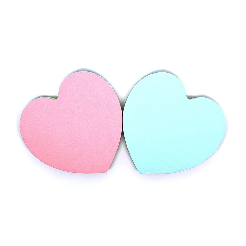 2pcs Heart-shaped Posted Self-Adhesive Paper Notes Facilitated Stickers Notepads (Random Color) 3 x 3