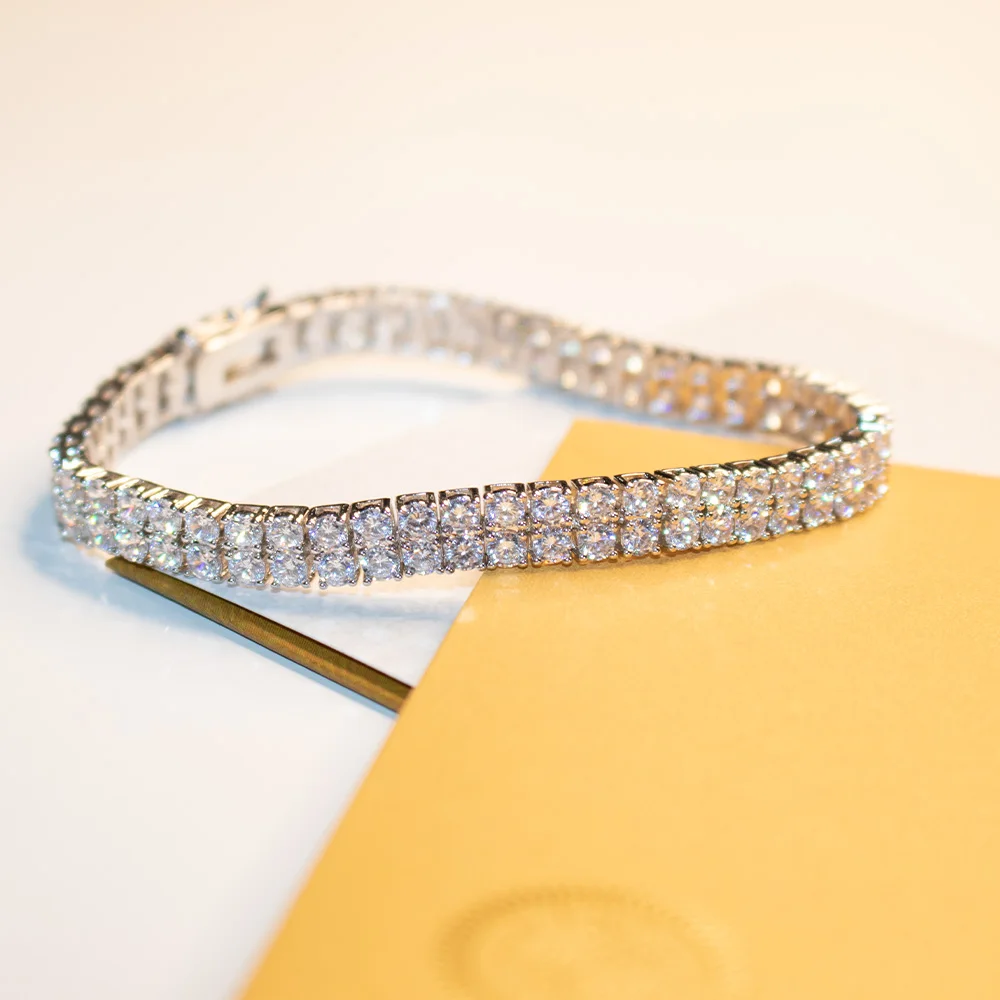 

Hip-hop 3MM Zircon Bracelet Double Row Platinum White Cubic Zirconia Bracelets