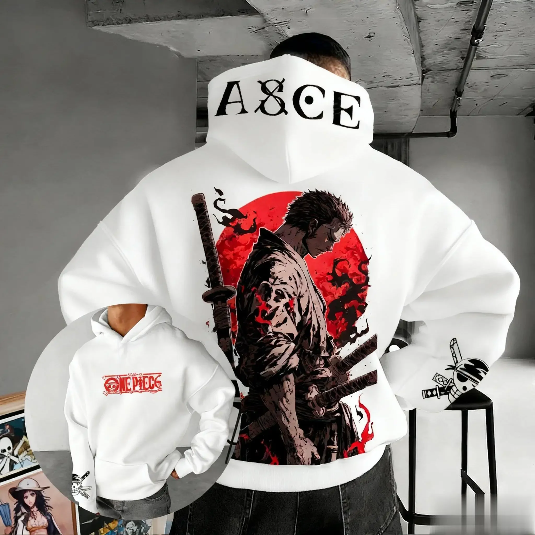 

Autumn Trendy New Oversized Vintage One Piece Zoro Anime Hoodie Men Women Pullover Sweatshirt Streetwear Casual Y2k Long Sleeves
