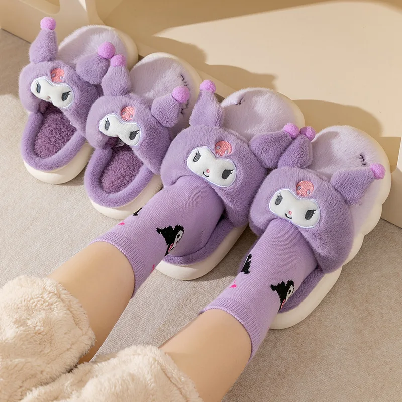 Sanrio Hello Kitty zapatilla para mujer Linda melodía de dibujos animados invierno cálido zapatilla plataforma antideslizante casa zapatilla niños Kuromi zapatos