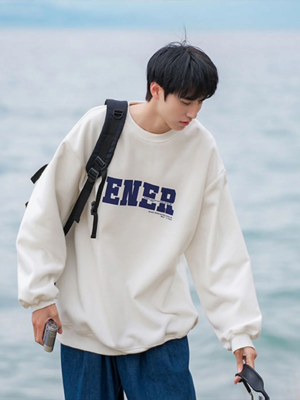 

Ретро-японская мужская толстовка на весну-осень с круглым вырезом, молодежная модная брендовая толстовка-свитшот из плотного материала