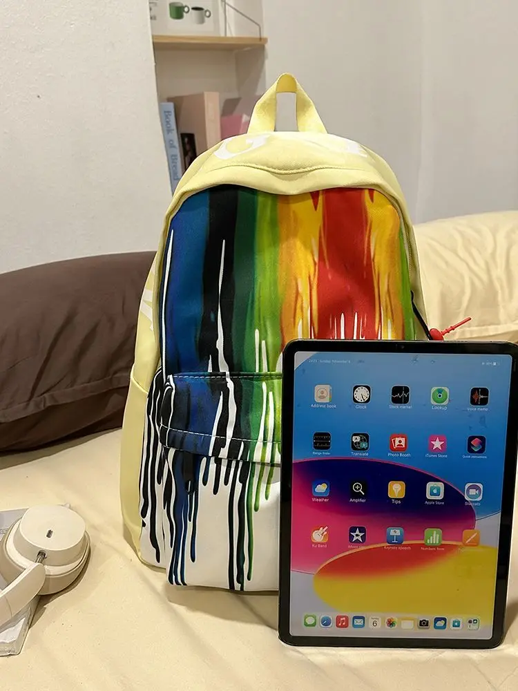 New designer painted cute bags unisex graffiti  backpack women men college students school bags light knapsack girl daypack blue