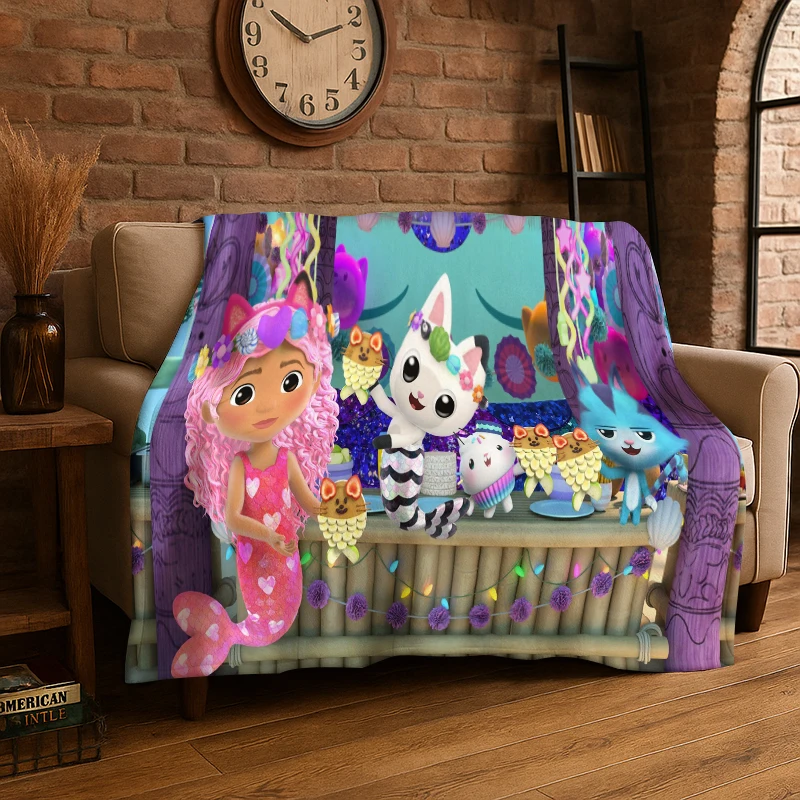 Cute G-Gabbys Dollhouse Cartoon Girl Flannel Throw Blanket,Warm Cozy Blanket for Bed,Sofa,Couch,Bedroom,Living Room,Office,Gift