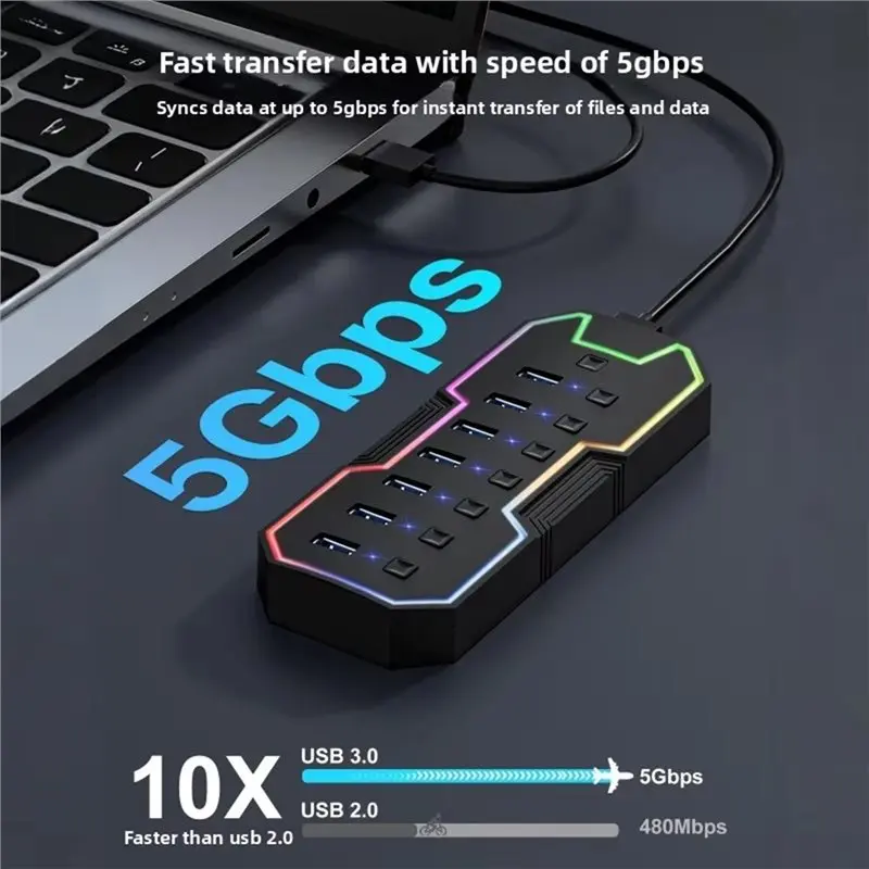 A93PHOT! High Speed USB Splitter USB Hub 3.0 With Individual Power Switches And LED Indicators