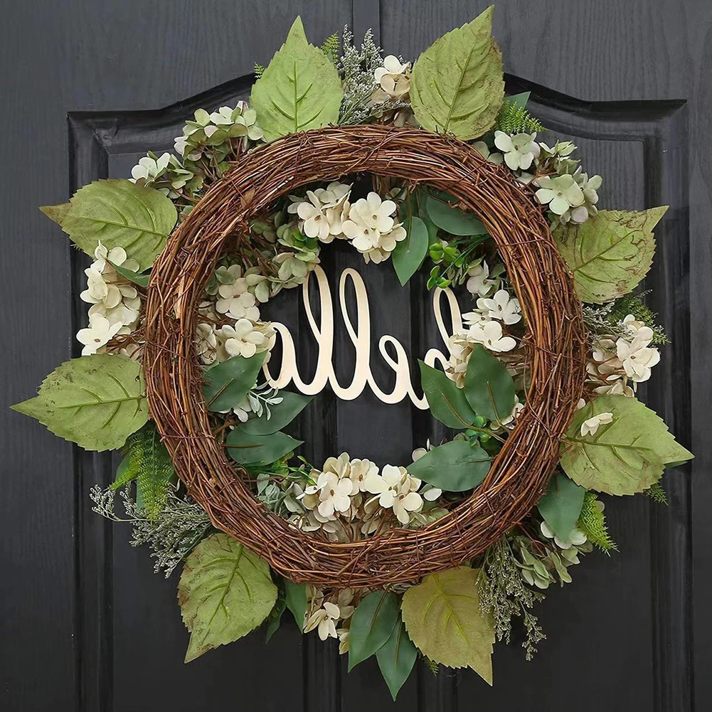 40cm Artificial Hydrangea Wreath Home Garland Front Door Decoration Wall Background Christmas Decor Hello Wreath Outdoor Decor ﻿