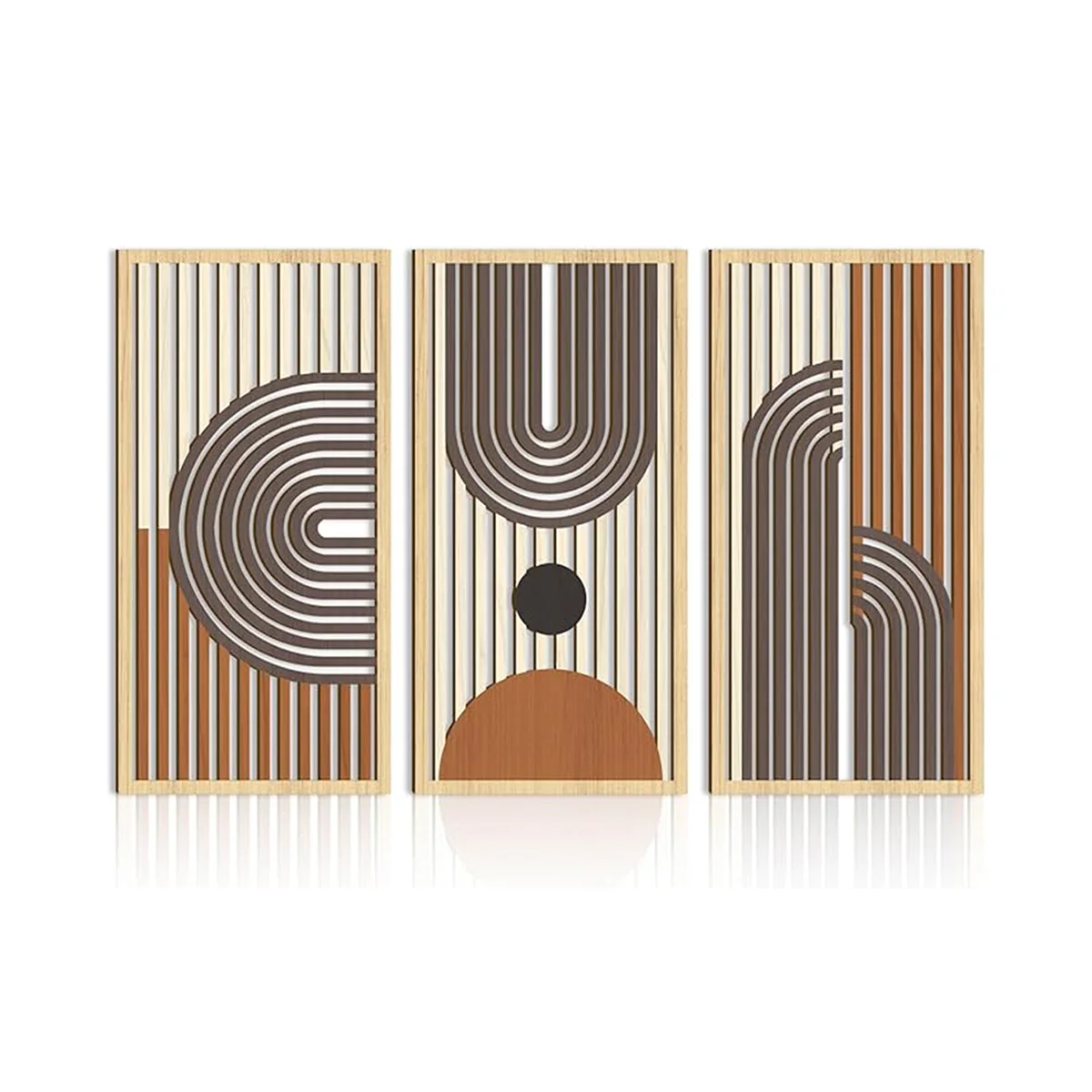 3pcs Bohemian Style Hollow Wooden Wall Art Abstract Geometry Decorative Pieces for Bedroom Living Room Dining Room Porch