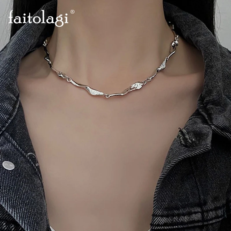 Korean Kpop Irregular Zircon Chain Necklace For Women Punk Grunge Geometric Short Choker Clavicle Chain Necklaces Egirl Jewelry