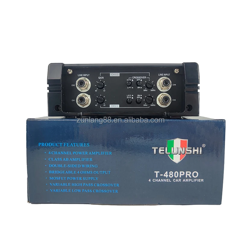 T-480PRO 12V Car Audio AMP with 85W*4 Channels Class AB Amp 4 Channel AB Car Subwoofer Amplifier RMS with Equalizer Combination