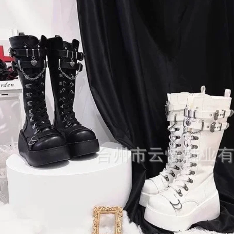 

Luxury Women Punk Boots 2025 Fashion Gothic Style Boots New Cosplay Platform Women High Boots Buckle Strap Long Tube Female Boot