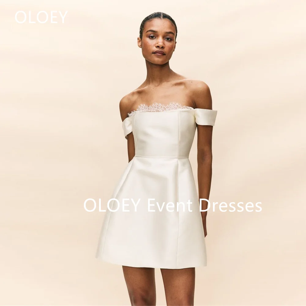 

OLOEY Elegant Off Shouler Short Wedding Dresses Lace A Line Mini Bridal Gowns Customized Lace Zipper Back Vestidos De Novia