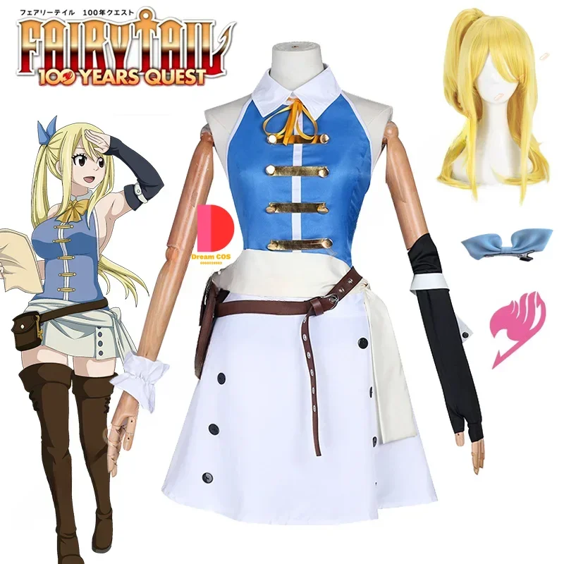 

Anime Fairy Tail 100 Years Quest Lucy Heartfilia Cosplay Costume Wig Skirt Uniform Stickers Hairpin Halloween Women Party