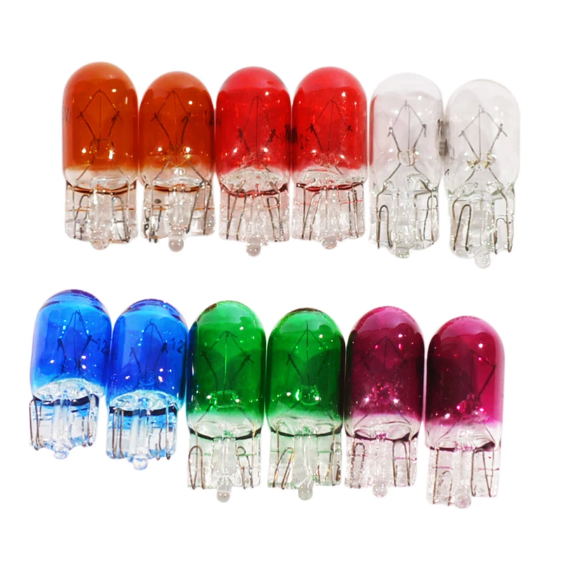 Car Gauge Light T10 W5W12V Halogen Panel Bulb Clear Blue Red Yellow Glass Instrument Lamp Lights Car-styling Bulb