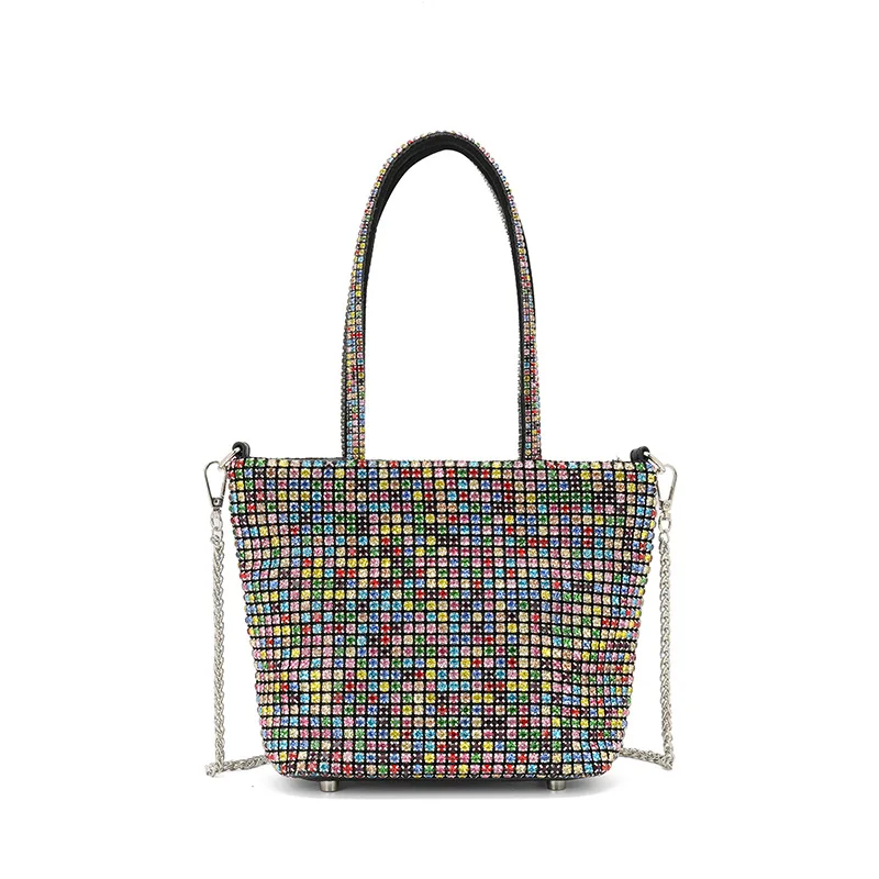 

Large capacity glass rhinestone dinner bucket bag shoulder chain vegetable basket bag