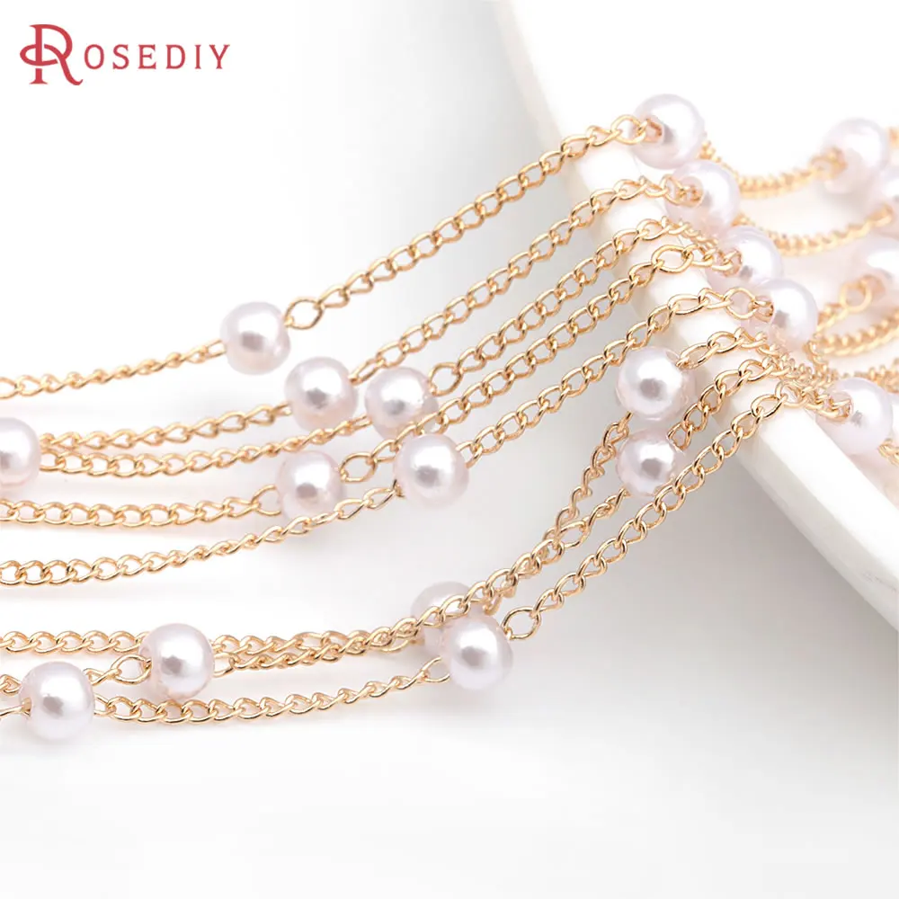 2 Meters 18K Gold Color Brass and Plastic Imitation Pearls with Imitation Pearl Necklace Chain High Quality Diy Jewelry Making