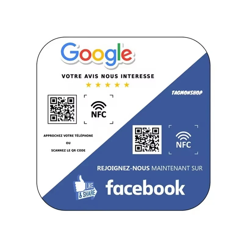 2-in-1 Social Media Sign Google Review Instagram Facebook Acrylic Sign NFC Tap or Scan Google Review Sign QR Code Plate Display