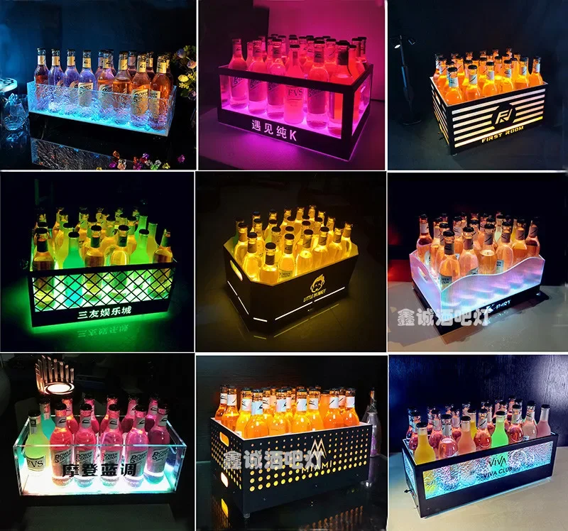 Bar illuminated ice bucket acrylic rectangular ice bucket beer frame champagne bucket 24 colorful cocktail slots