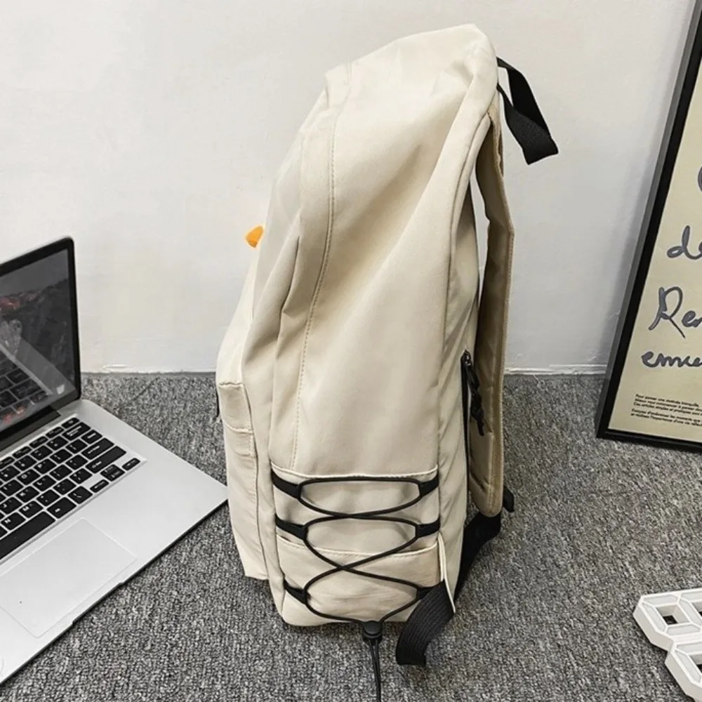 Large Capacity Backpack Casual Look Japanese Style Students Schoolbag with Pendant Multiple Pockets Teenage Nylon Book Bag