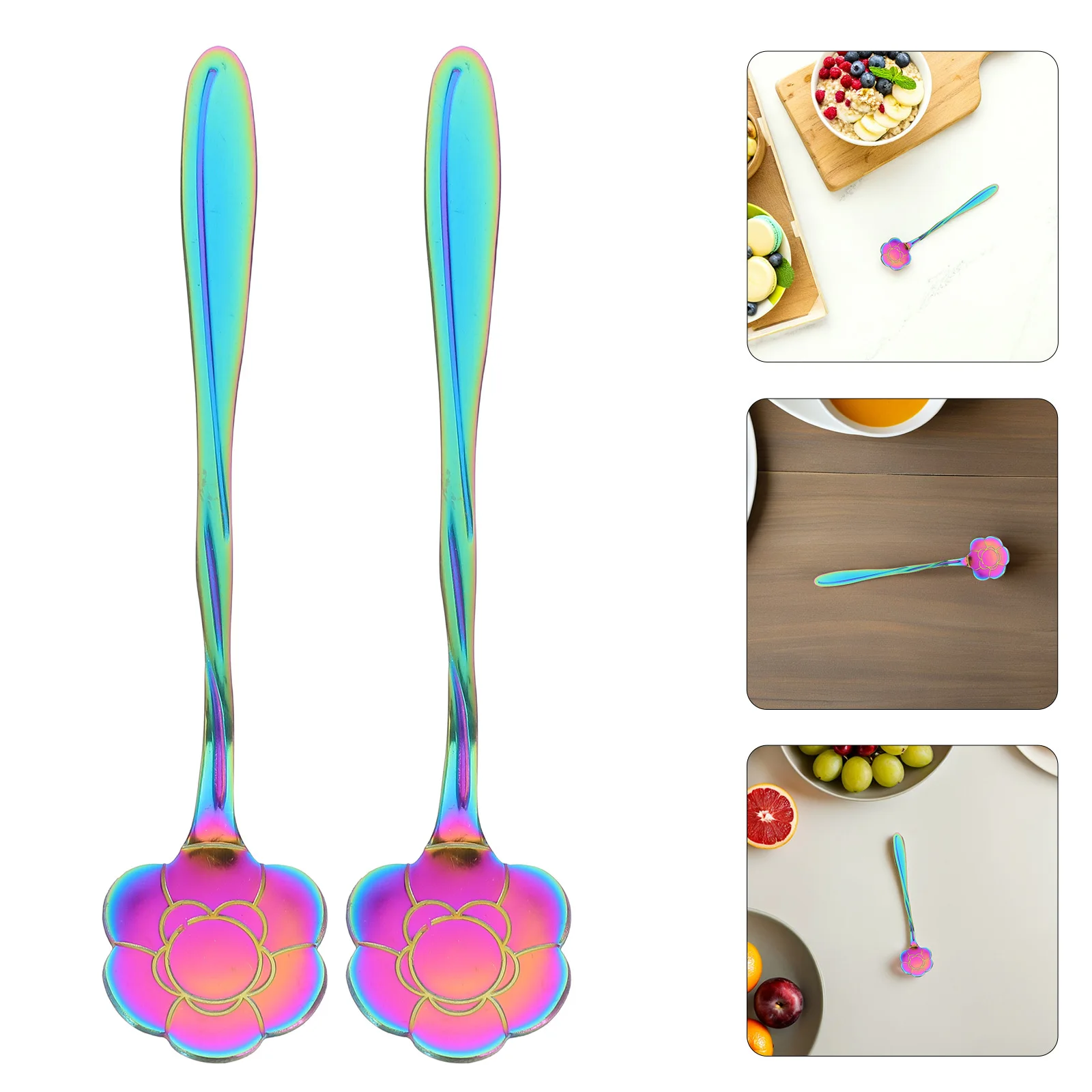 

10Pcs Stainless Steel Sunflower Dessert Spoons Iridescent Coating Ideal for Coffee Tea Stirring Mixing Spoon Dessert Spoons
