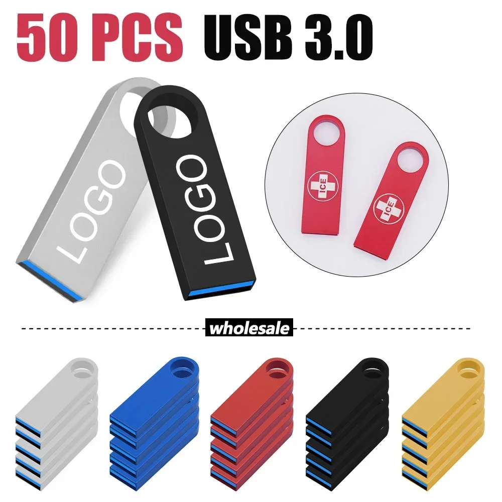 

50PCS/lot Metal USB 3.0 Flash Drive Pen Drive 8GB16GB Pendrive 32GB 64GB Memory USB Stick 128GB U Disk Gift Free Customized LOGO