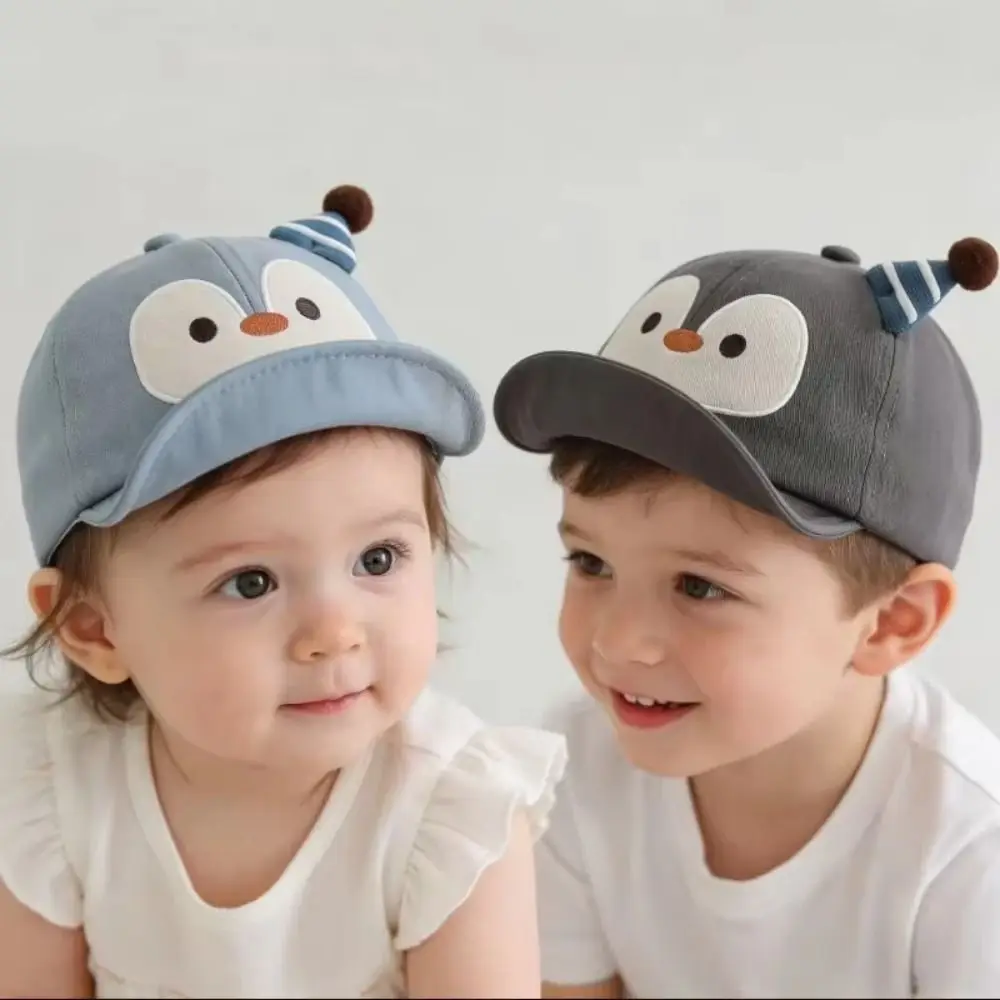 Penguin Pattern Baby Baseball Cap Soft Large Brim Cute Baby Sun Hat Solid Color UV Protection Cartoon Baby Hat Summer Season