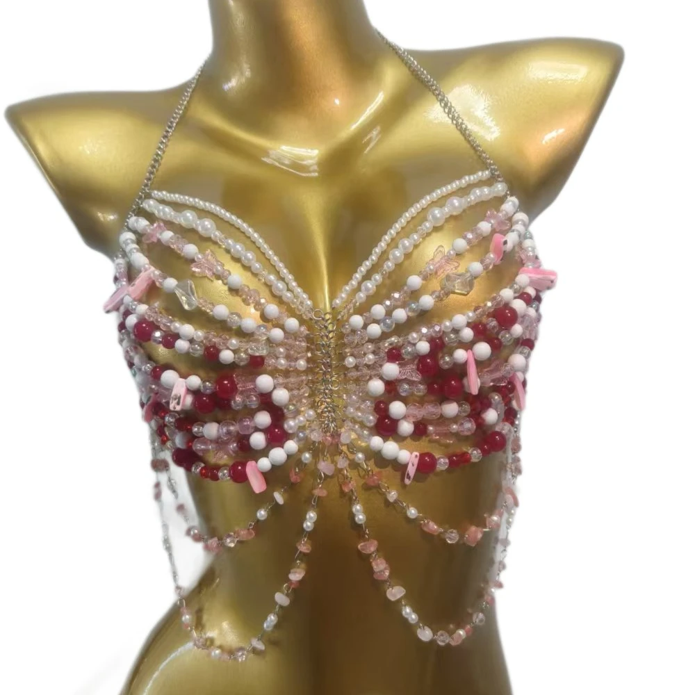 Hand-woven Multi-layer Acrylic Crystal Beaded Bra Chain for Women Sexy Mixed Color Breast Tops Camis  Beach Party Body Chain Top
