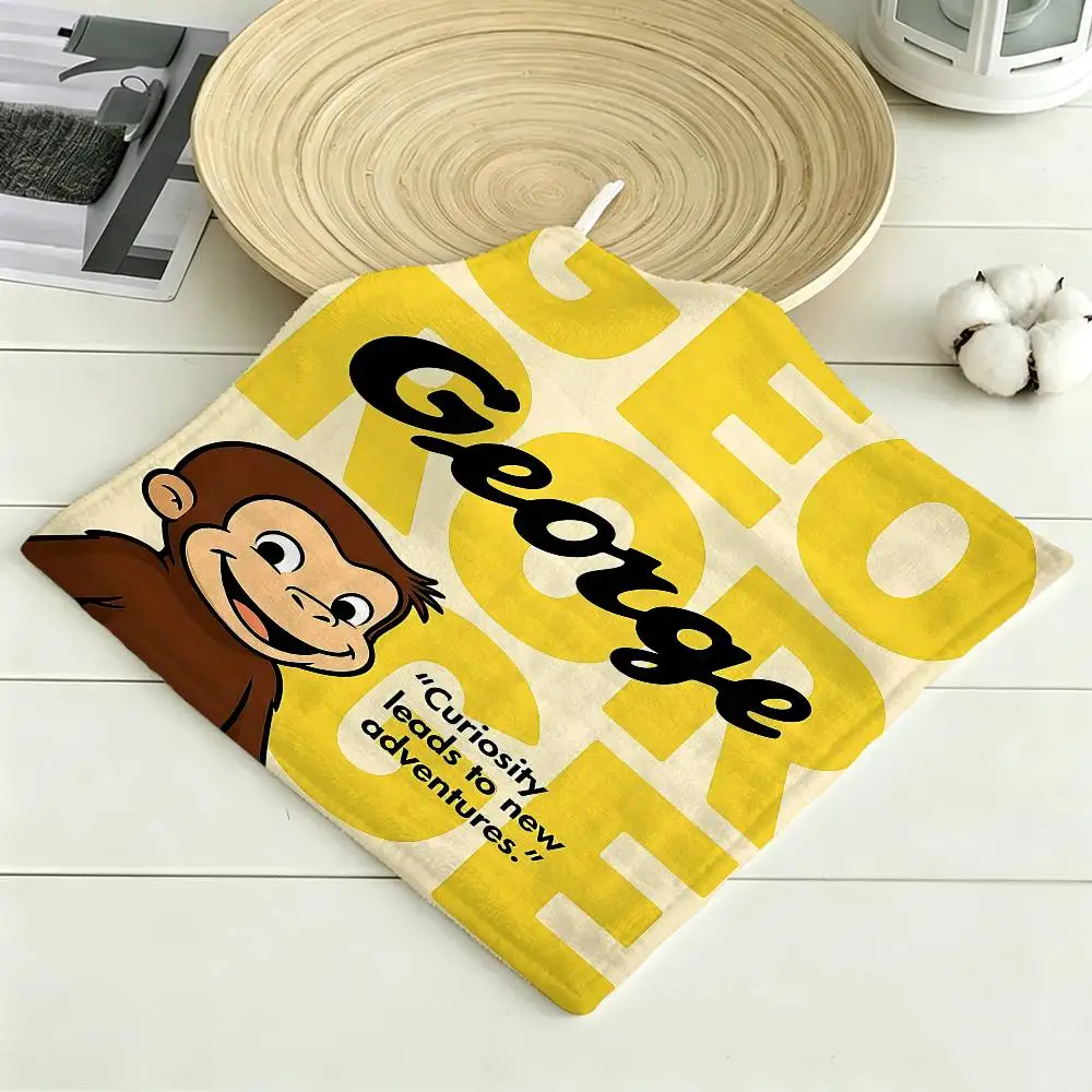 G-George The C-Curious Monkey Polyester Cotton Hanging Hand Towel, Super Absorbent Hand Wiping Towel for Daily Household Use