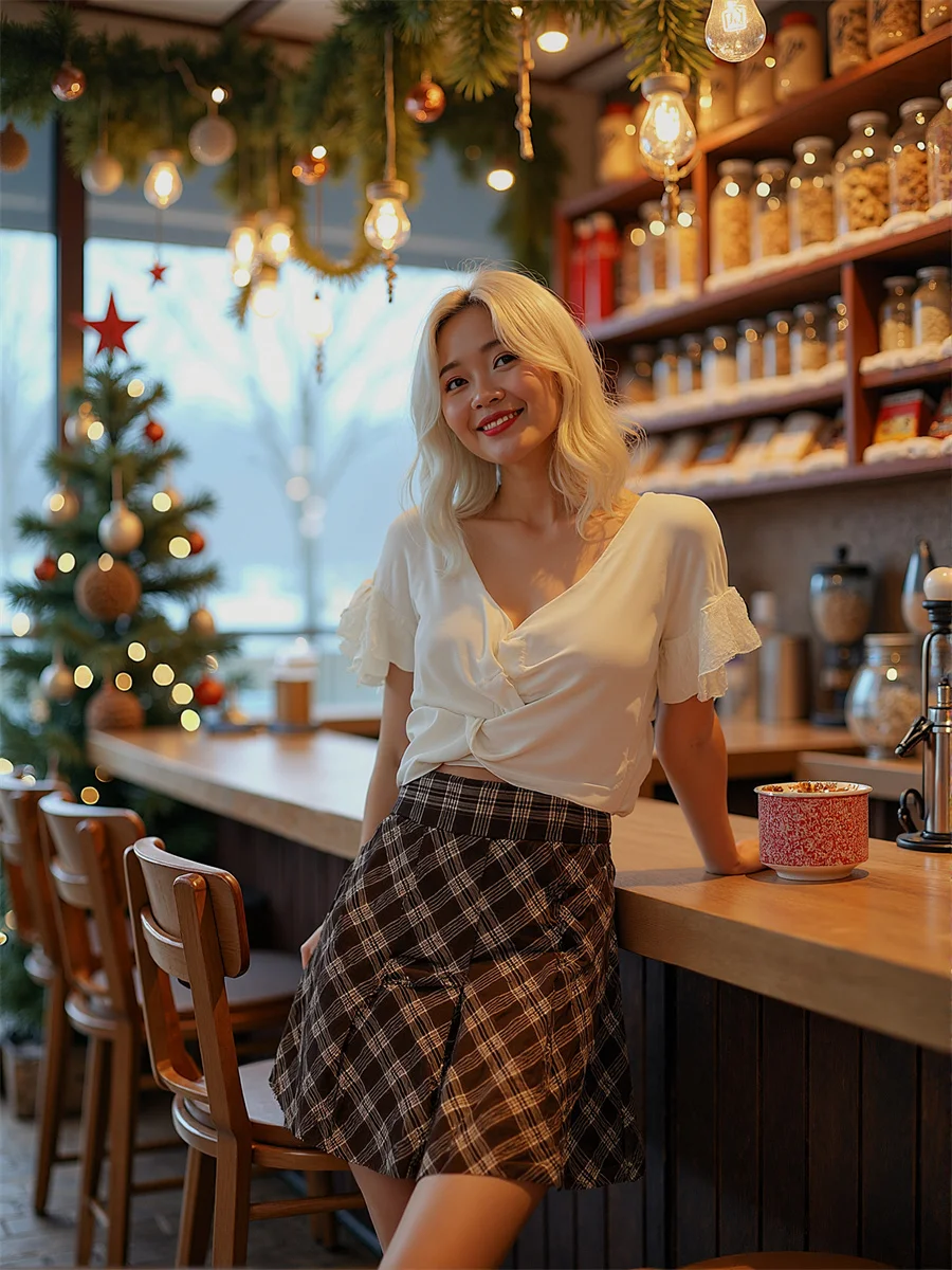 Plaid Empire Preppy Style Skirts For Woman Office Women Clothes Winter Cashmere Maxi Banquet Glamorous Lady Silky Quality Warmth