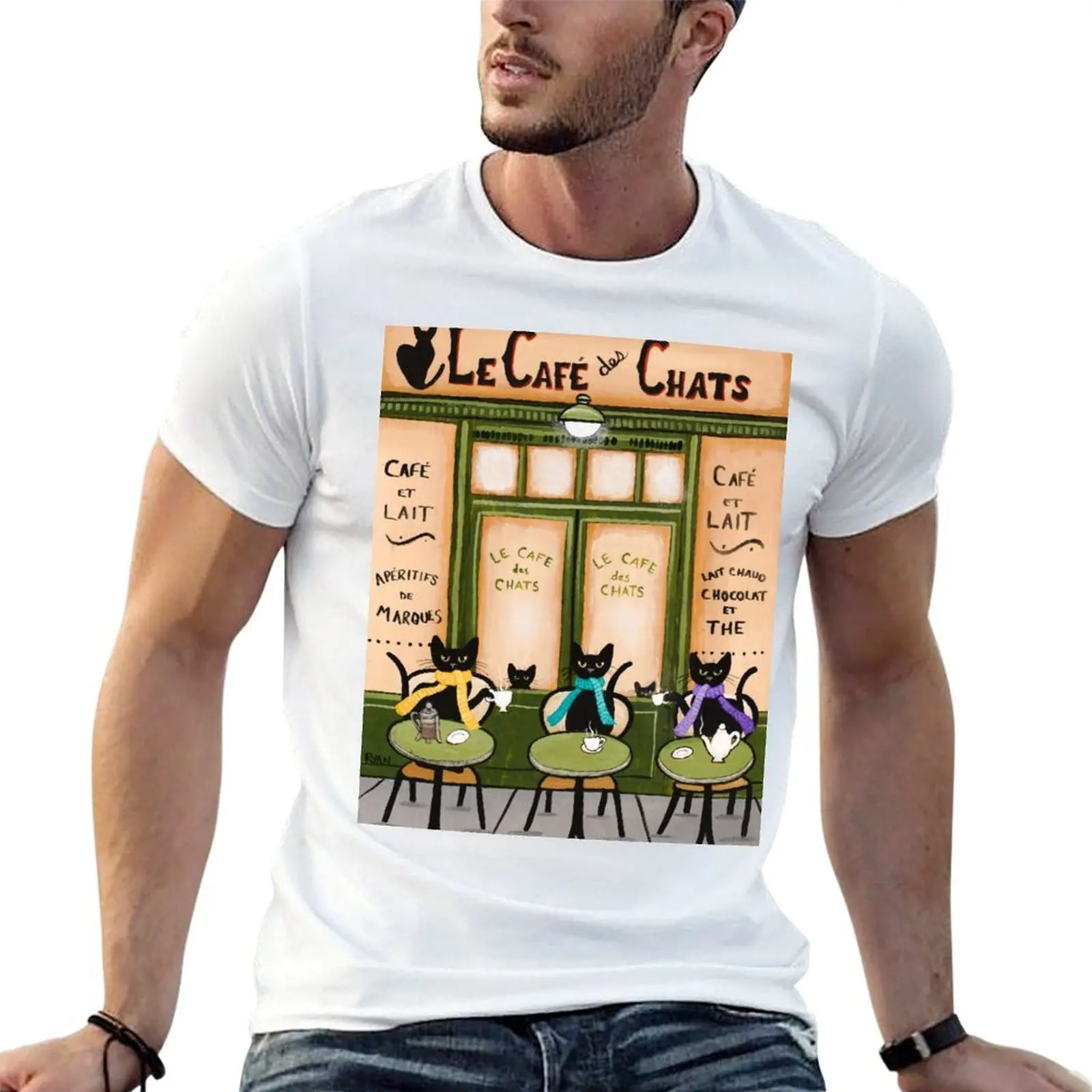 

Le Cafe des Chats T-Shirt man graphic t shirt t shirts for man graphic vintage T-Shirt