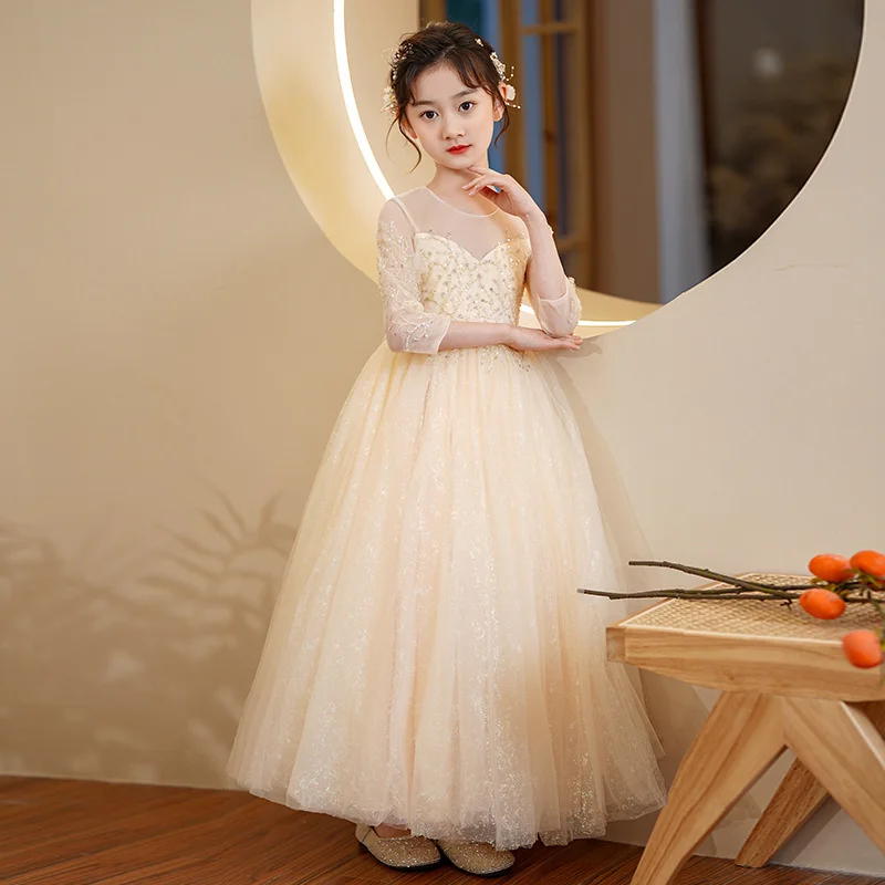 Children's dress Princess Dress 2022 summer middle and large children's dress long walk show piano performance Dress Girls'