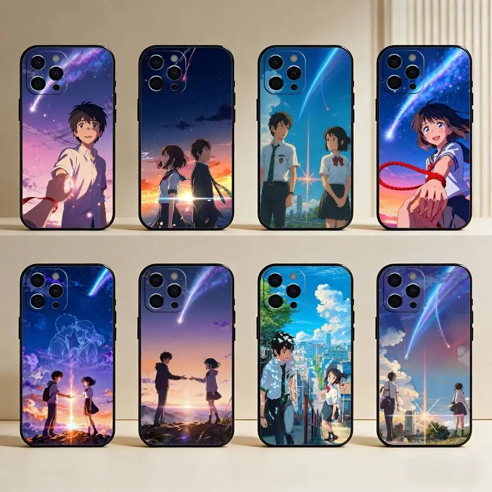 

Anima Film Y-Your Name Couple Phone Case For iPhone17,16,15,14,13,12 Plus,Max Soft Silicone Black Cover