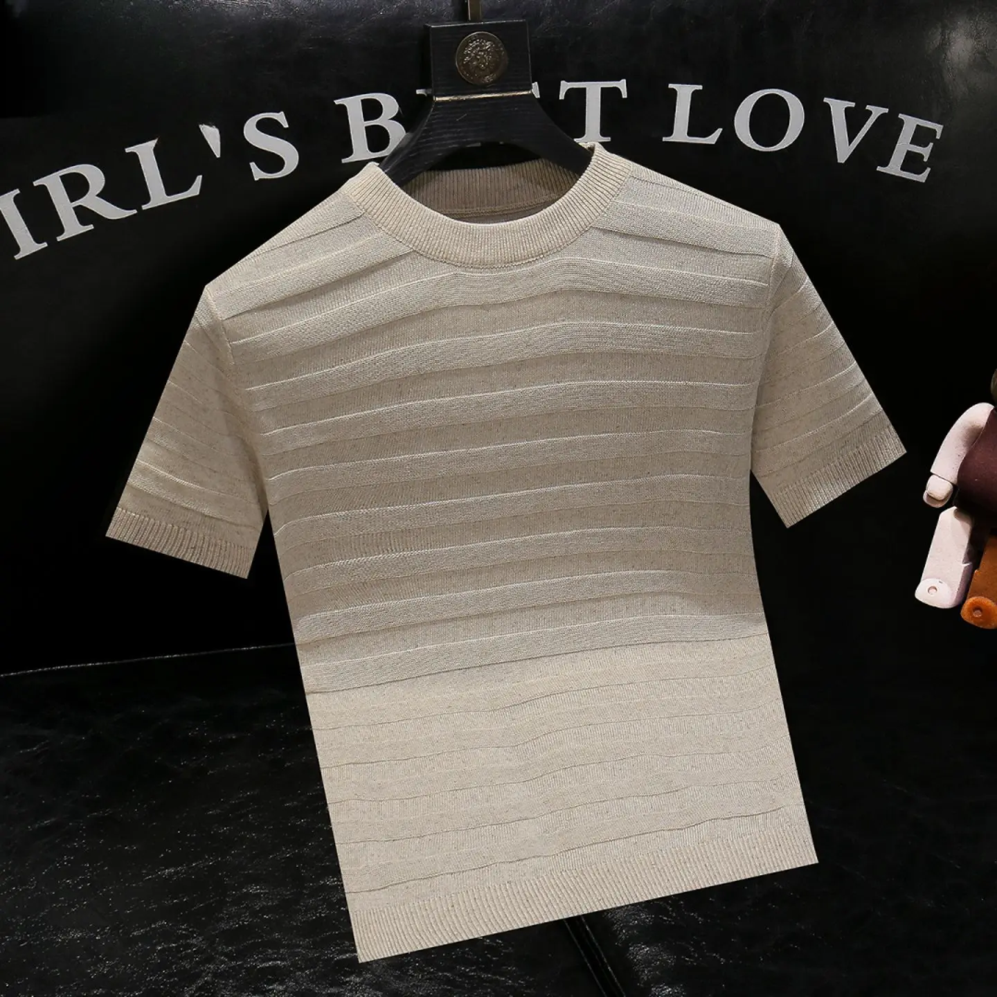 Men's Italian Old Money Style Striped Knitted Short Sleeve Round Neck T-Shirt Lightweight Breathable Hollow Out Summer Casual