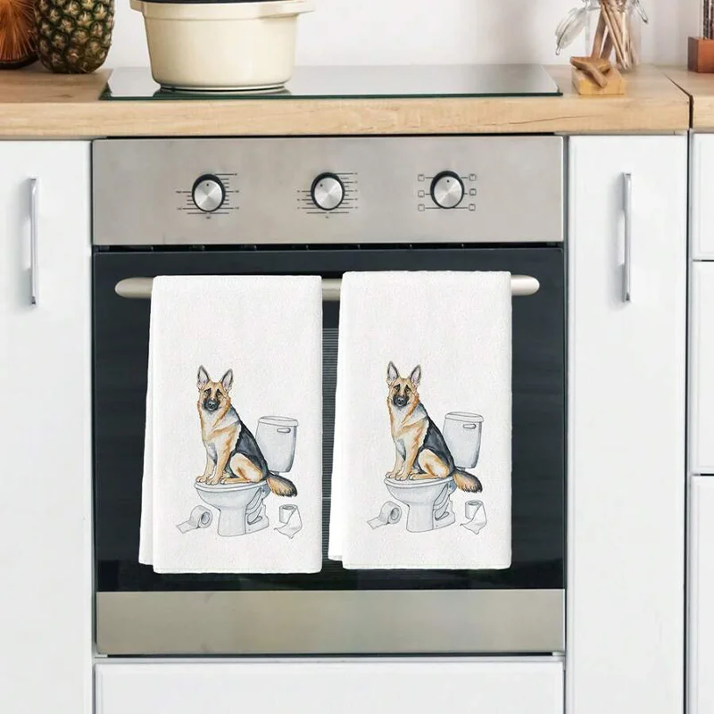 2Pcs, German Shepherd Toilet and Kitchen Towels, 40Cm*60Cm Towel Set, Super Absorbent Soft Cleaning Cloth, Cooking and Baking Tea Towel, Hand Towel, Cleaning Cloth, Dishcloth, Kitchen Decoration, Living Room Decoration, Kitchen Essentials, Home Essentials