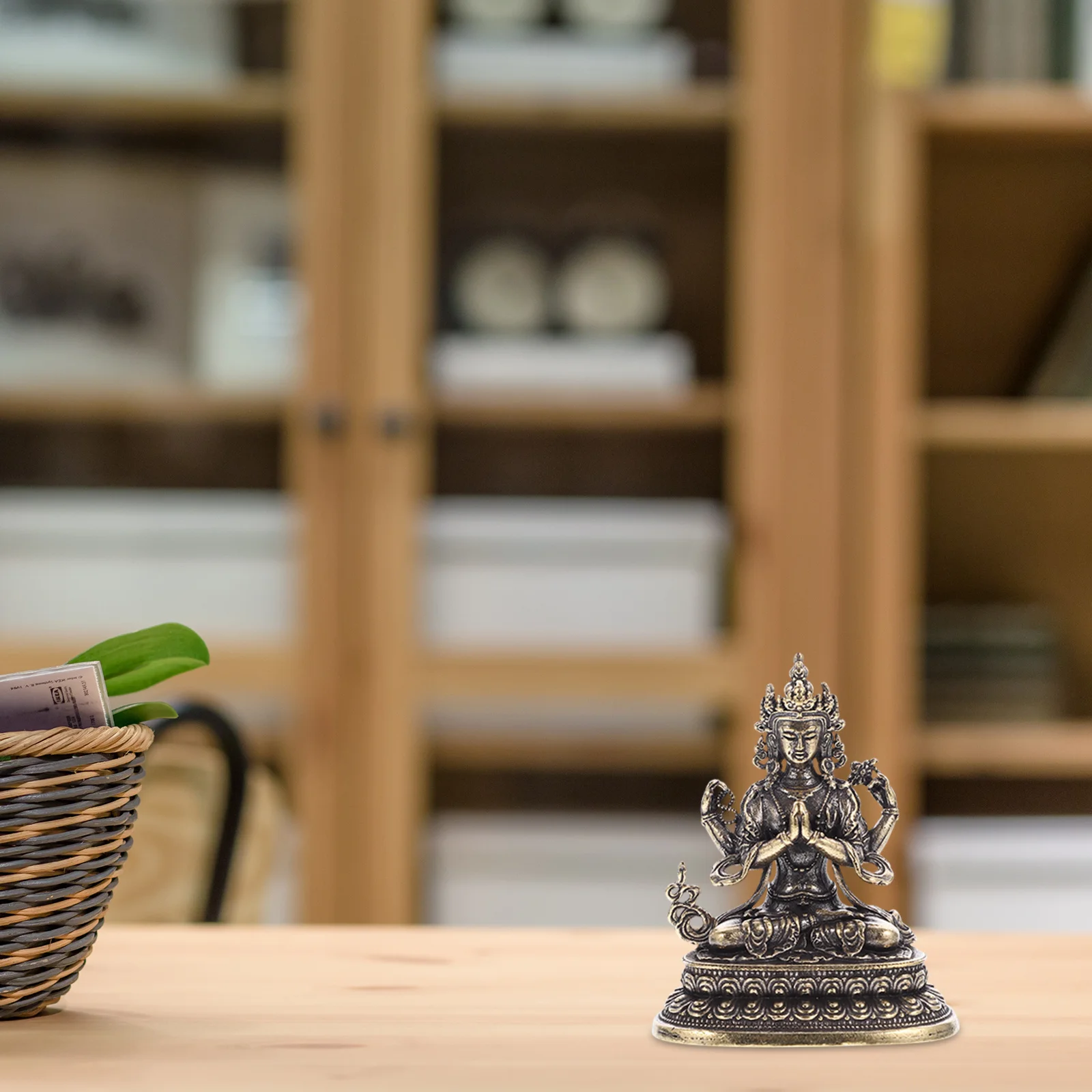 

Chinese Statues Buddhist Decor Home Desk Figures Decoration Mini Buddha Brass Office Kuan Yin Table