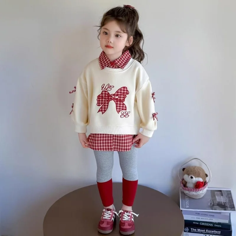 

Autumn Kid Girls Clothes Set Children Dot Knitted Sweatshirts Pullover Top and Pants Bottom 2 Pieces Suit Tracksuits