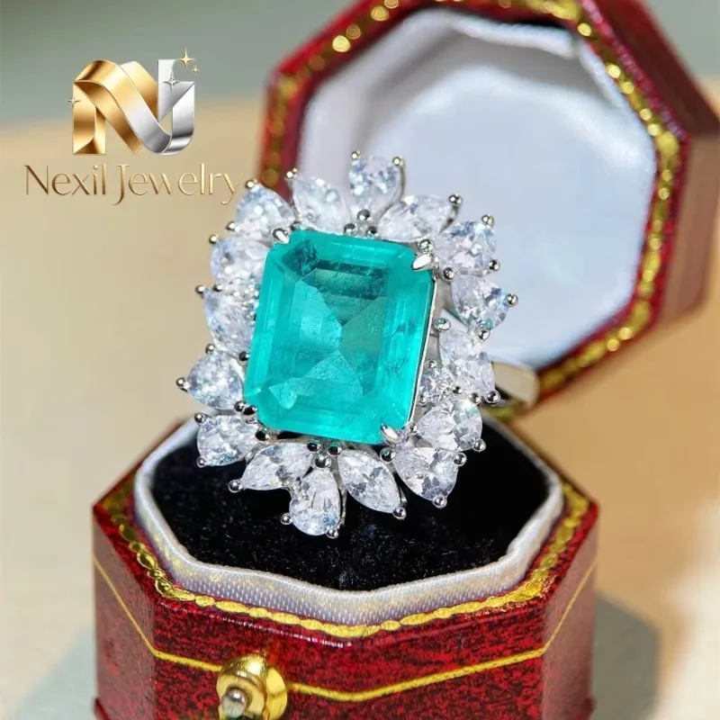 Nexil Jewelry  Luxury Solid Platinum PT950 Women's Emerald 6 karat Diamond Ring Luxury Full Diamond Ring