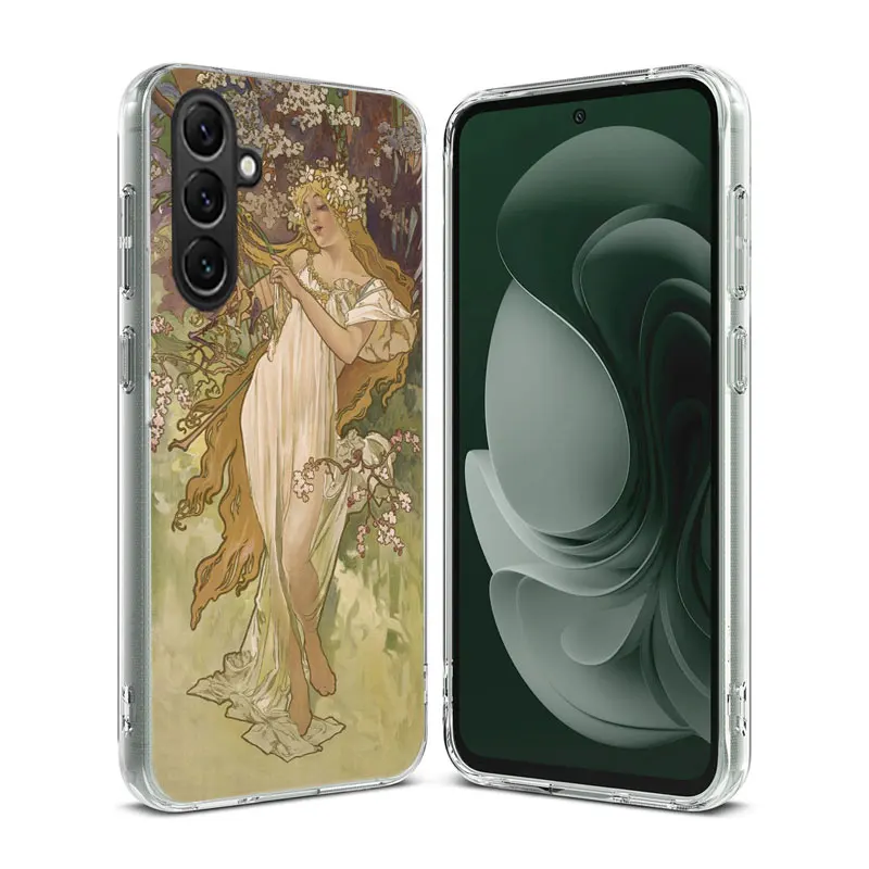 Alfons Mucha Primavera Clear Phone For Samsung Galaxy A52S A42 A32 A22 A12 A02S A70 A50 A40 A30 A20 A20E A71 A51 A41 A31 A10 A21