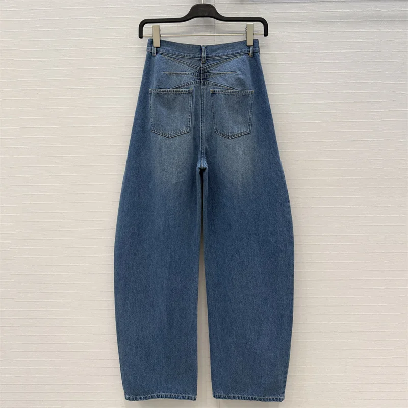 Immagine 3: Jeans da donna: Nuovi pantaloni a vita alta slim fit a gamba dritta per la primavera 2026, pantaloni vintage lavati a gamba larga in denim di puro cotone