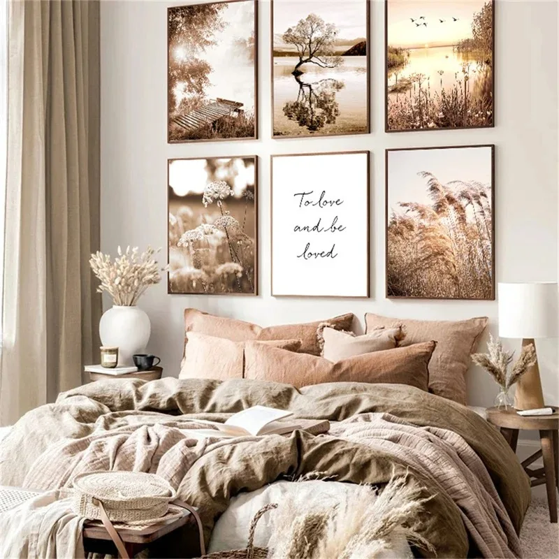 Autumn Sunlight Landscape Wall Art Canvas Painting Nordic Reed Poster Wheat Ears Poster Wall Pictures For Living Room Fall Decor