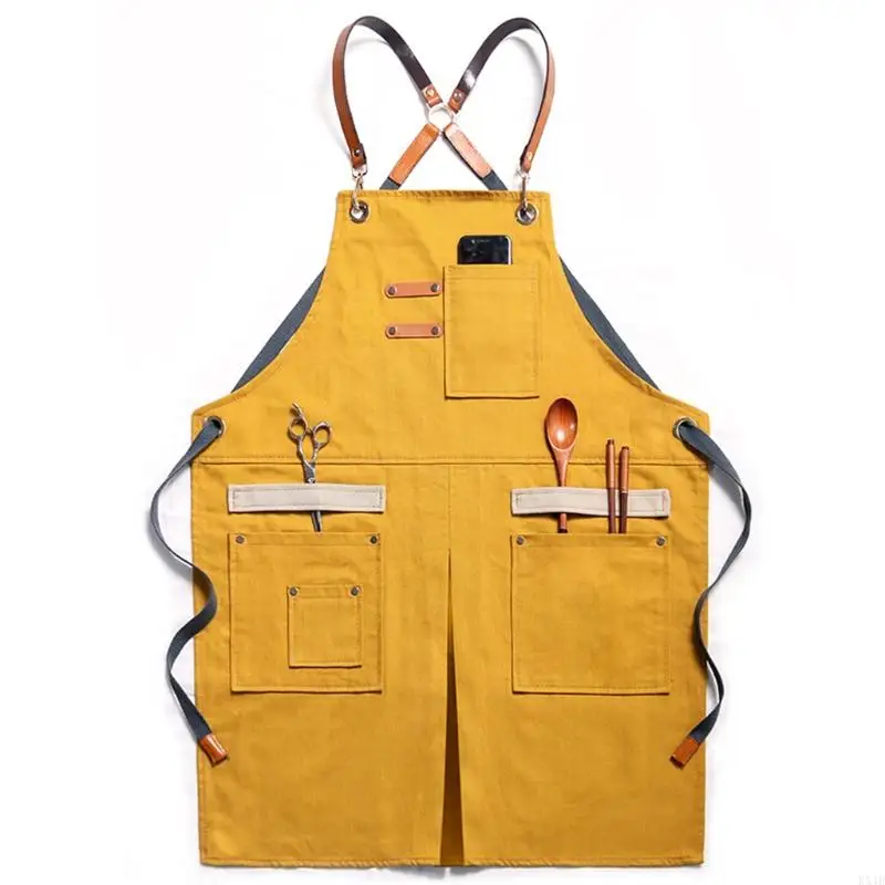 KX4B Unisex Apron for Men Women Hair Hairdressing Craftsmen Barista BBQ Coffee Shop Garden Work Apron with Pockets