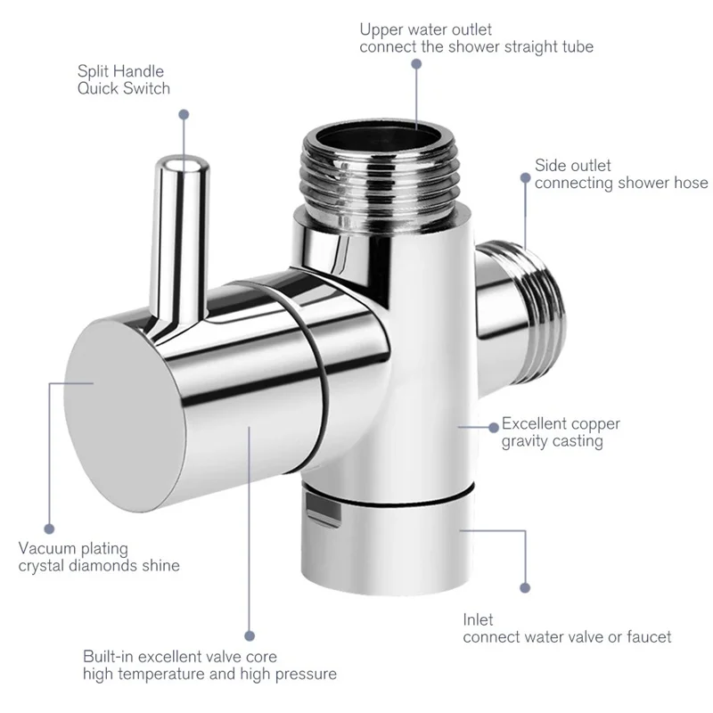 Válvula de chuveiro Válvula desviadora Interruptor torneira do banheiro Conector de torneira de chuveiro Divisor de água Acessórios de banheiro 1 pc