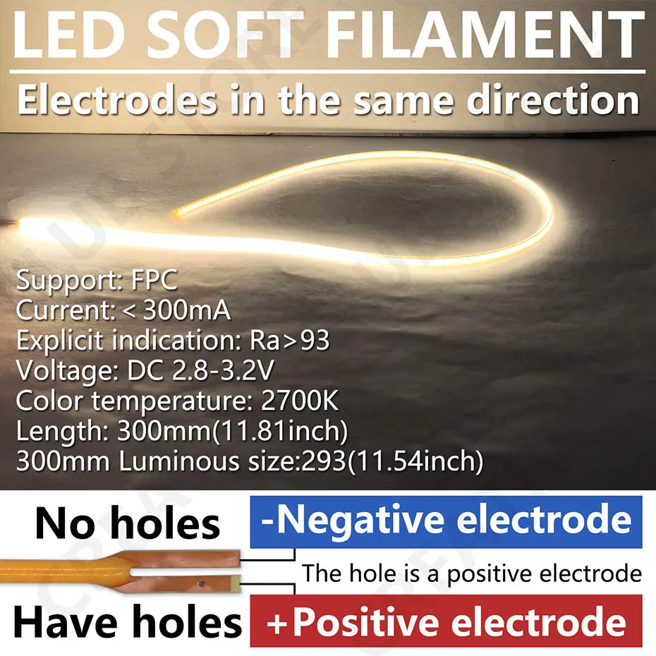 300mm COB LED Flexible Filament DC3V für Retro Edison Glühbirne LED Filament Beleuchtung Zubehör DIY Diode Flexible Perlen Streifen – Detail 2
