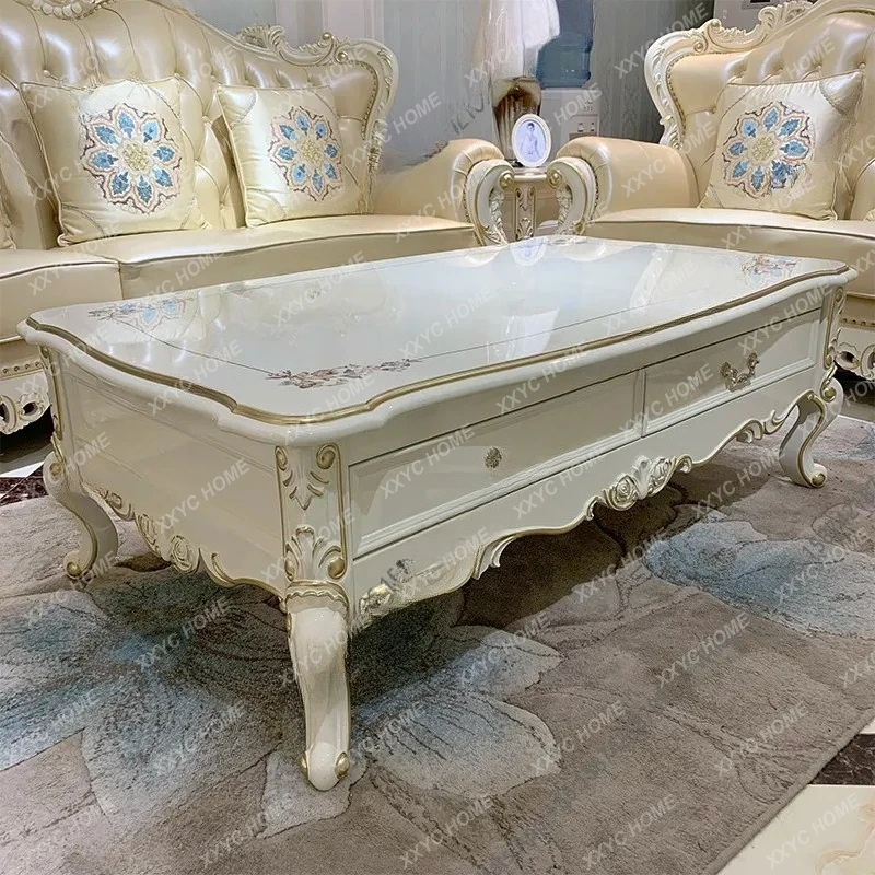 

L solid wood coffee table corner combination living room pearlescent white piano paint modern simple furniture