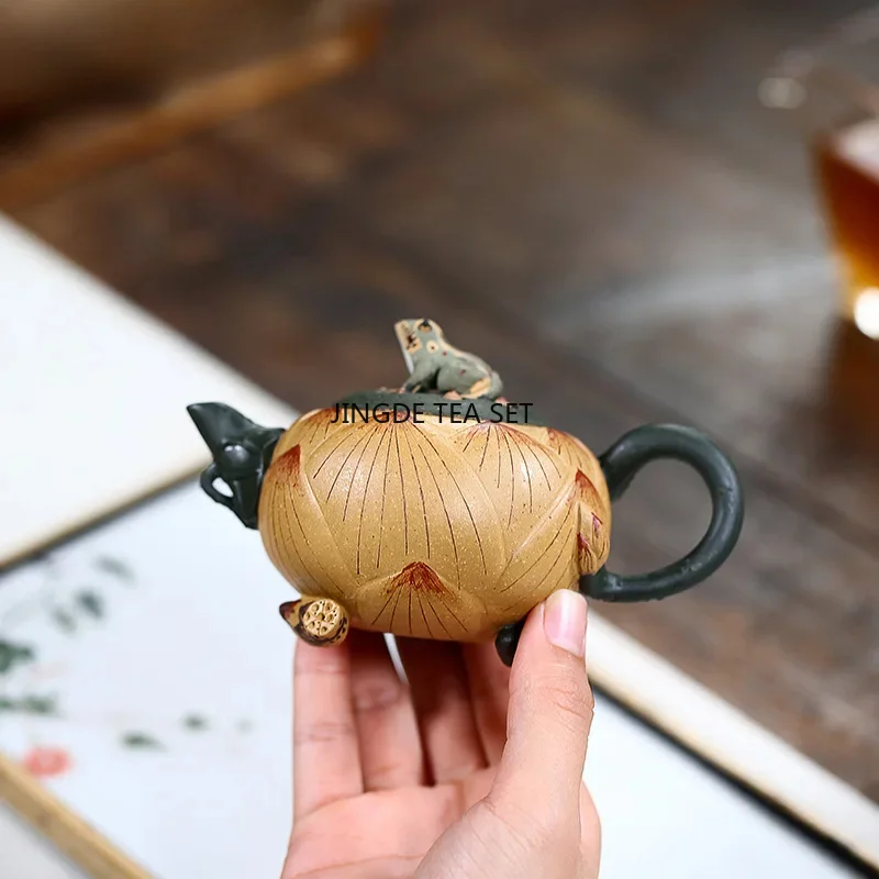 Yixing bule de argila roxa seção de minério original lama chinês artesanal sapo lótus beleza bule de chá