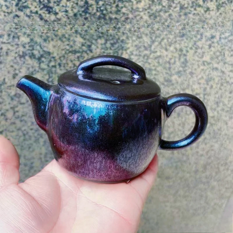 Yaoyuan built teapot Carefully selected high-quality iron tires Kiln changed colorful oil drip tea single pot Household tea set