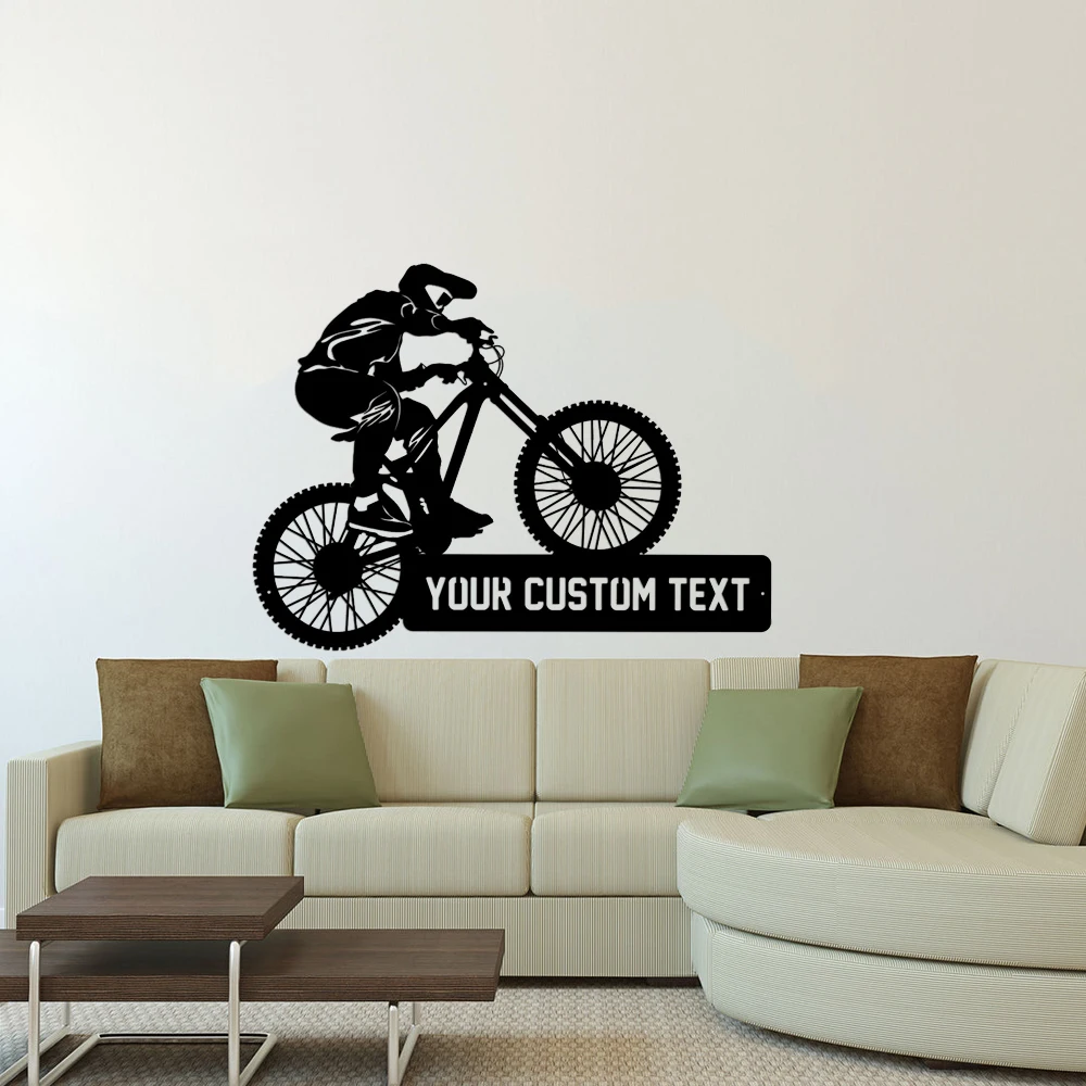 MTB Mountain Bike Metal Wall Art Mountain Biker Sign Custom Name Decoration Vinyl Car Decals