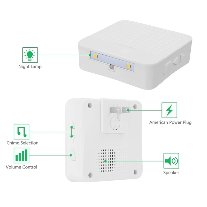 Wireless Doorbell With Led Night Light,Solar Door Bell Ring Waterproof Chime Kit No Batteries Required Remote Panel Push Button