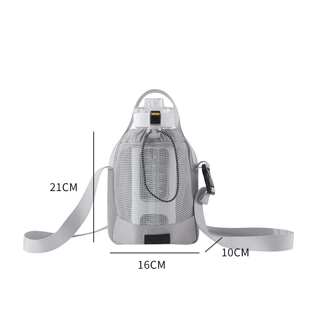 

Shoulder Strap Mesh Water Bottle Carrier Bag Quick Drying Nylon Water Bottle Holder Large Opening Front Pocket